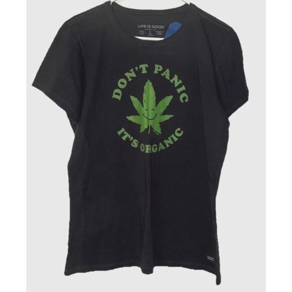Life is Good  - Don't Panic It's Organic Womens Dark Gray T-Shirt Size Large - Picture 1 of 5